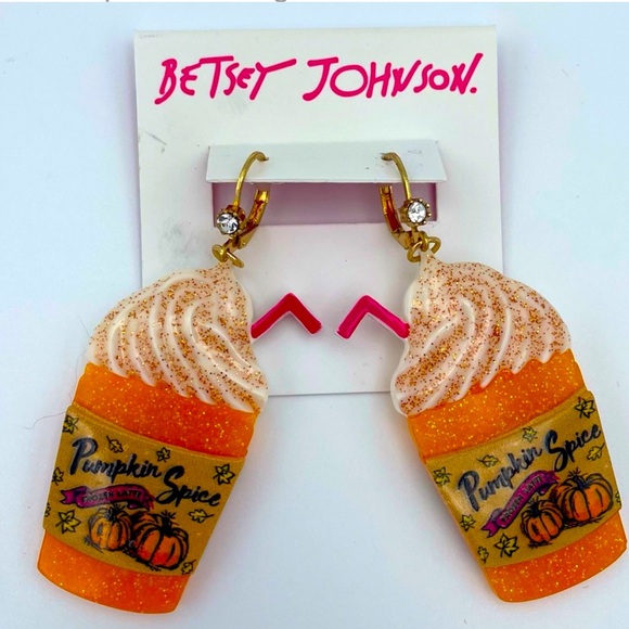 New Betsey Johnson Pumpkin Spice Latte Earrings - Picture 9 of 10